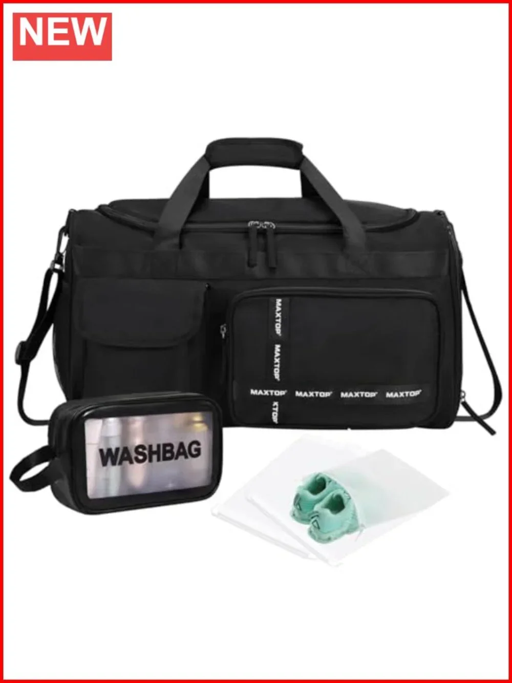 Large Travel Duffle Bag with Shoe Compartment, Nylon Weekender Carry On